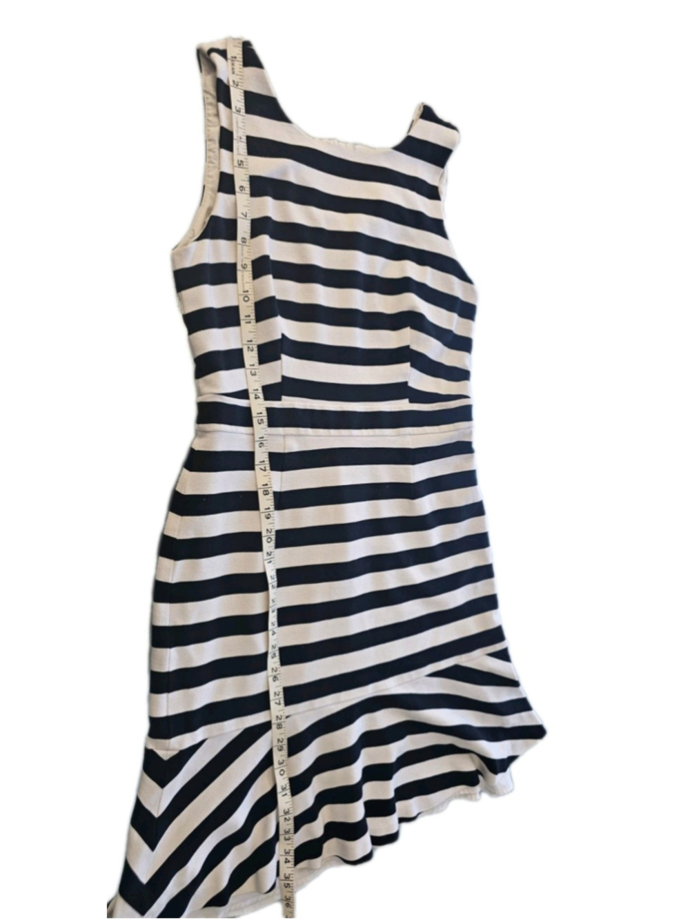 Banana Republic Dress Size 14 Womans Navy White Striped Ponte Sleeveless Ruffle - Picture 10 of 16